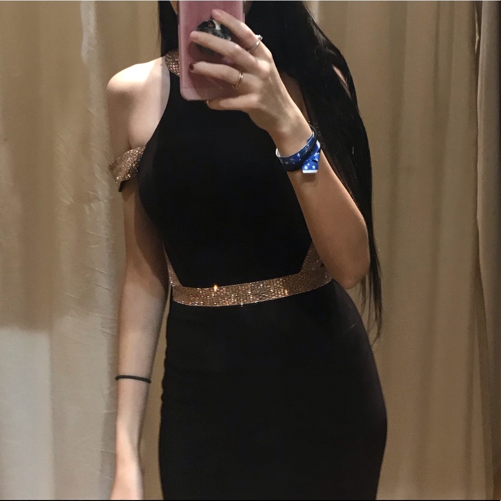 Brown and rose gold off the shoulder elegant dress - Picture 5 of 7